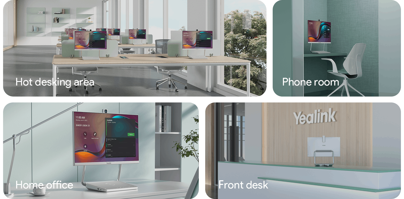 DeskVision A24 Deployment Scenarios - Hot Desking, Phone Room, Home Office, Front Desk