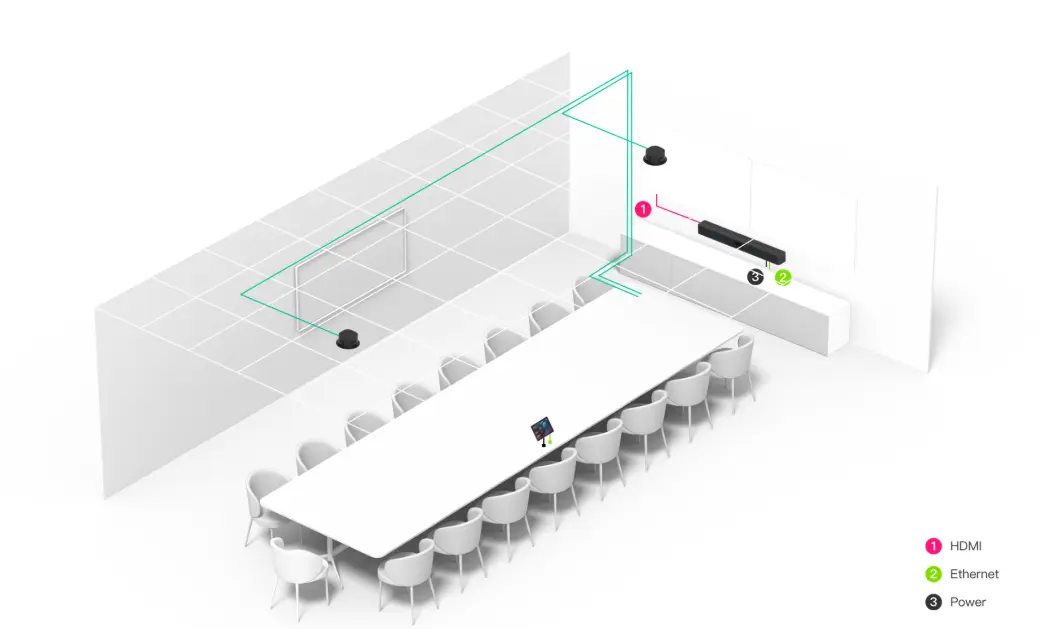 Large Meeting Room Layout Diagram with Ceiling Audio